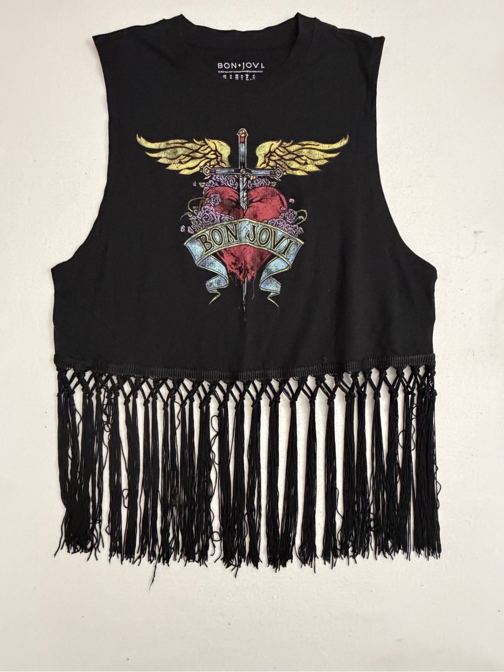 Bon Jovi Fringe Graphic Tank Top Black Medium
